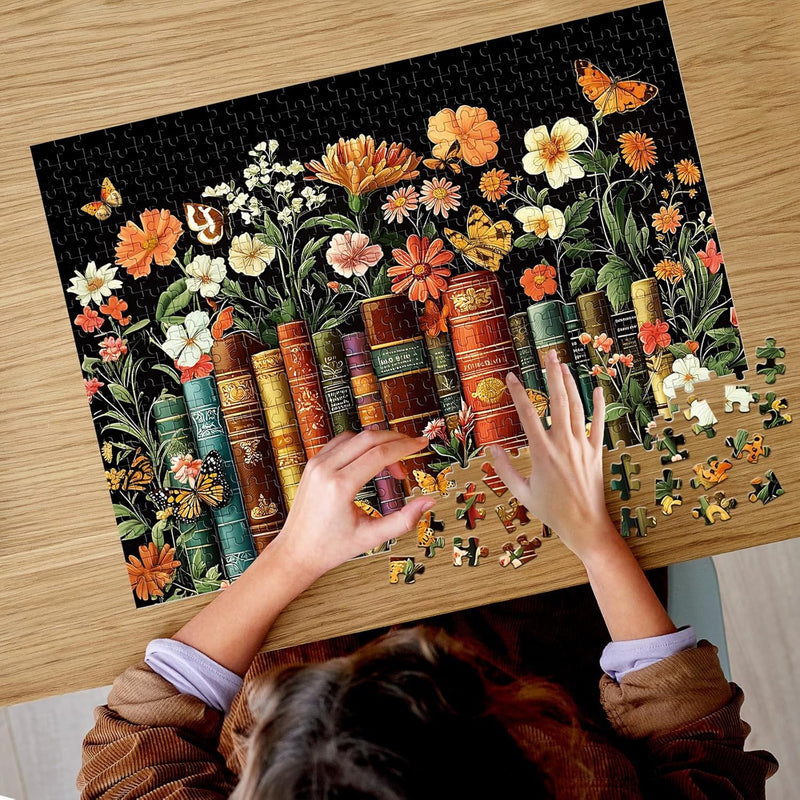 Vintage Wildflowers and Books 500-Piece Puzzle: Recycled Cardboard Jigsaw Challenge for Adults and Seniors