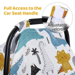 Rquite Car Seat Cover Baby Boy, Breathable Muslin Infant Carseat Canopy | 100% Muslin Cotton, Lightweight Breathable Soft, 47.2″ × 35.4″ Large Size, Stroller Sun Shade for Summer Hot Day, Dinosaur