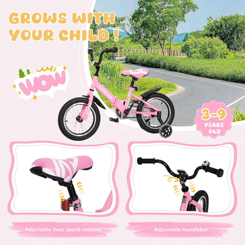 14/16/18 Inch Kids Bike for Boys and Girls with Training Wheels and Dual Handbrakes