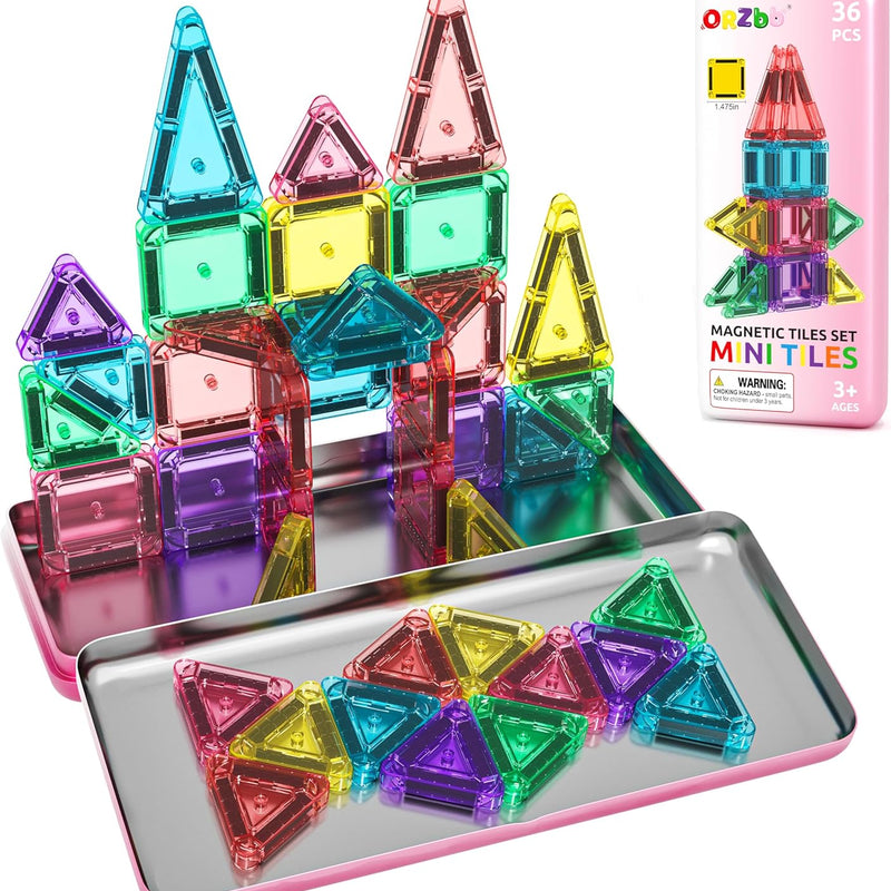 Magnetic Tiles Mini Travel Toddler Set, Magnetic Blocks Building Kids Toys & Games, Montessori Preschool Classroom Must Haves Educational Learning Sensory Toys for 3+ Year Old Boys Girls Birthday Gift