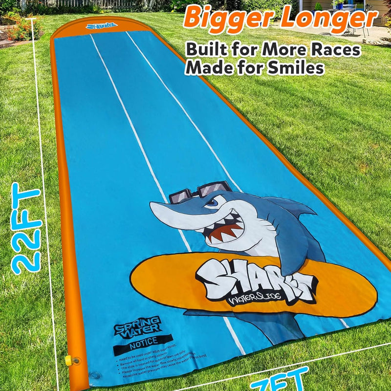 Spring Water Slip and Water Slide for Kids Backyard, 22ft*3 Racing Lanes Slip Water Slides with Sprinkler for Age 5-8 8-12, Summer Outdoor Water Toy with 3 Inflatable Bodyboards