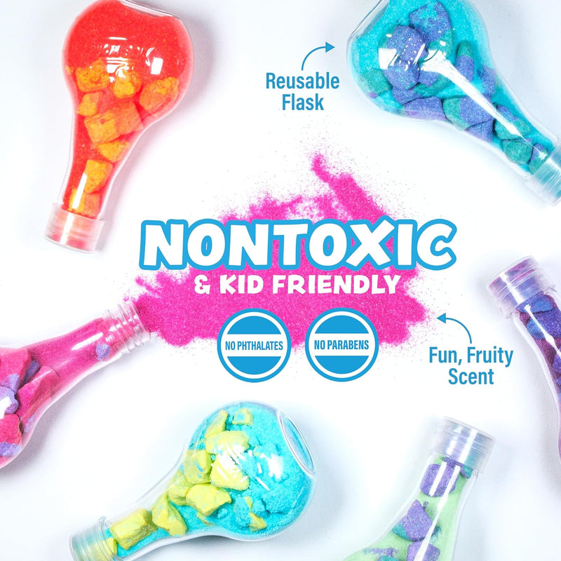 Tub Works Kids Nontoxic Bath Bomb Potions, Variety 6 Pack, Fizzes, Foams & Bubbles with Colorful Eruption, Interactive Bath Toys for Toddler Science Fun