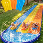 Sloosh Triple Water Slide with 3 BodyBoards, 22.5FT Lawn Water Slip Splash Pad Slide Summer Toy with Build in Advanced Sprinkler for Kids Adults Backyard Summer Water Fun