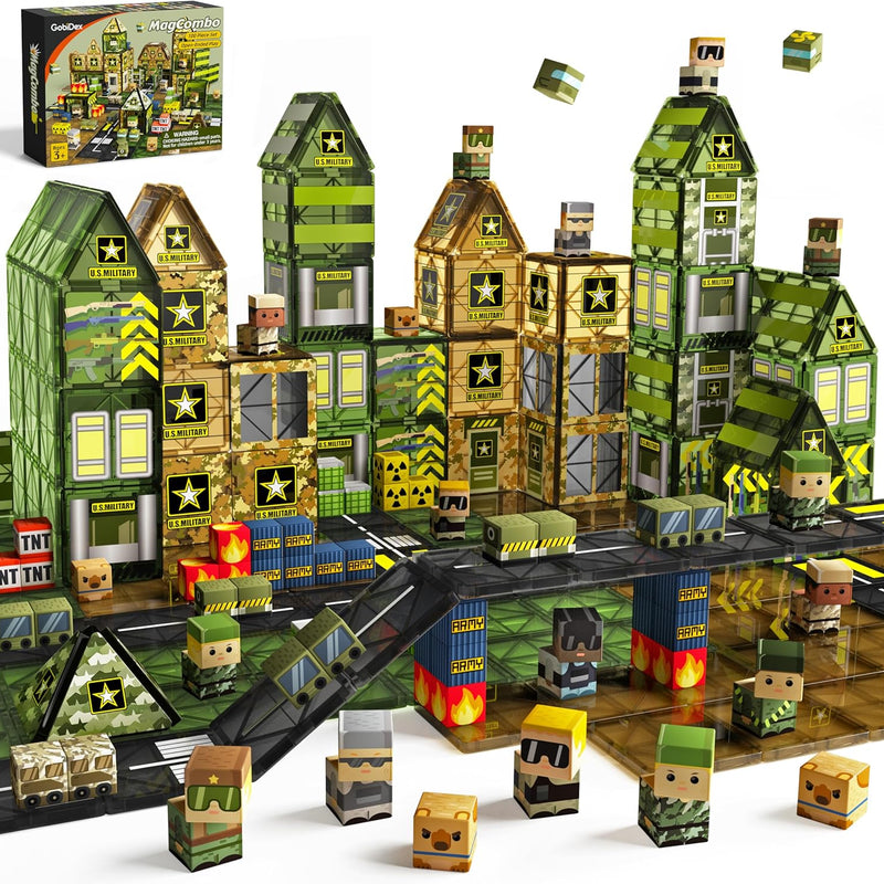 GobiDex Dinosaur Toys Magnetic Tiles Lava Cave Dinosaur World Set - Magnetic Building Blocks for Kids 3-5 5-7 Girls Boys Toys Age 4-6 6-8, STEM Sensory Toddler Birthday Gifts for 3+ Year Old Kids Toy