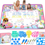 water doodle mat for kids with 6 magic pens, reusable, no ink, no paint, water-resistant