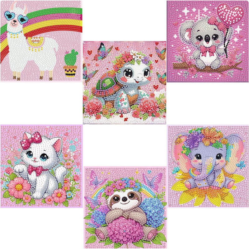 Acelii 6 Pack 5D Cartoon Diamond Painting Kits for Kids Beginners | Cute Animals DIY Diamond Art Kit for Kids,Full Round Drill Big Gem Art for Kid,Home Wall Decoration 6X6 inch