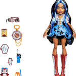 Monster High Doll, Robecca Steam in Blue Blouse and Black Shorts with Pet Penguin Captain Penny and 7 Accessories Like Flying Goggles and Purse
