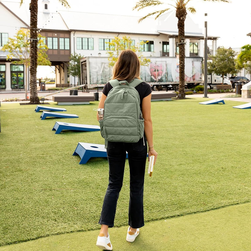 Uselike Travel Backpack for Women, 15.6 Inch Laptop Backpack, Quilted College Bookbag, Cute Work Backpacks, Water Resistant (Sage Green)