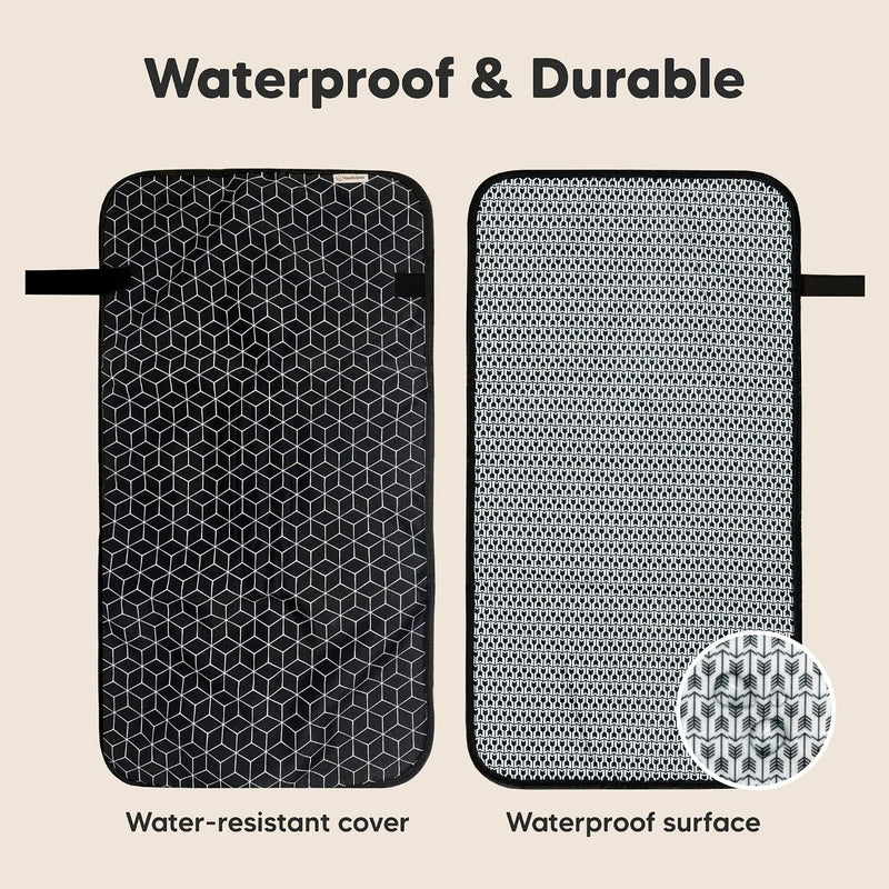 KeaBabies Portable Diaper Changing Pad, Easy Wipe Clean, 25x13 (Black Geo) | Foldable Waterproof Baby Changing Mat for Diaper Bag, Compact, Lightweight, Newborn, Infant, Baby Changer Travel Essential