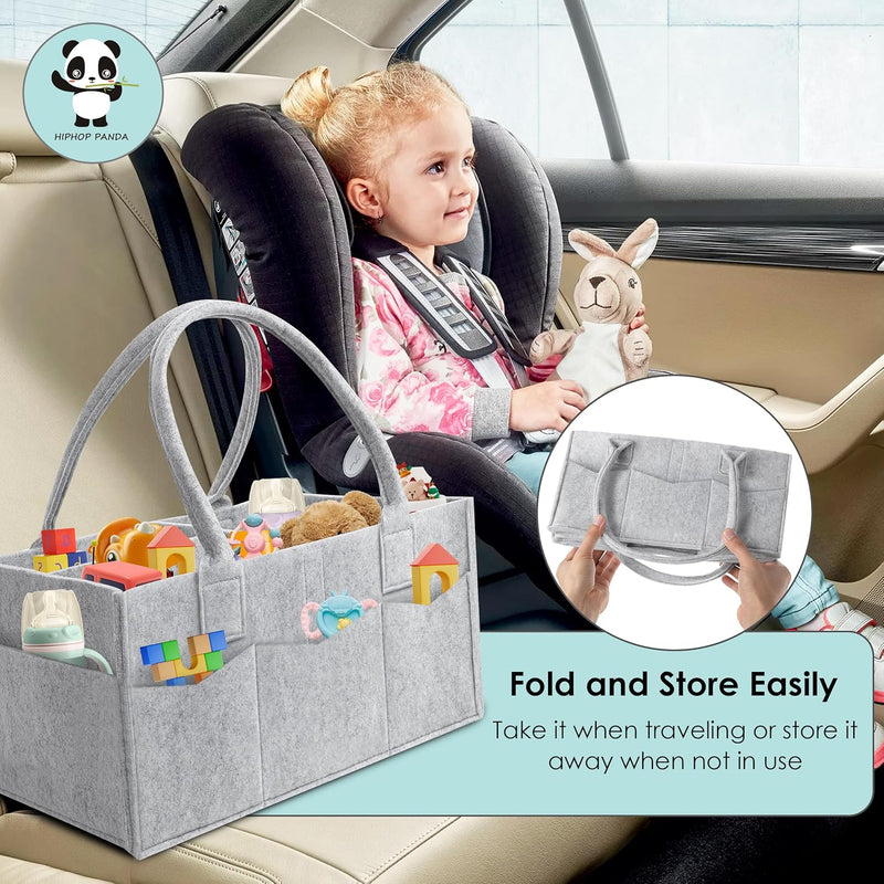 HIPHOP PANDA 2-Pack Diaper Caddy Organizer - Newborn Essentials Baby Registry Must Haves - Sturdy Nursery Storage Bin & Portable Car Caddy for Diapers & Wipes - Grey/Oatmeal Gift Set