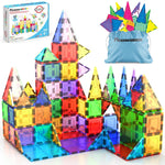 PicassoTiles 100 Piece Set Clear Magnetic 3D Blocks for Kids Creativity Building Playboards Educational
