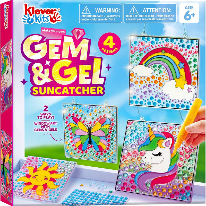 Klever Kits 4PCS Window Art Suncatcher Kits, Fun Gem Painting Kits, Diamond Art and Crafts for Boys Girls, Great Crafts Gift for Kids Birthdays Christmas Ages 6+