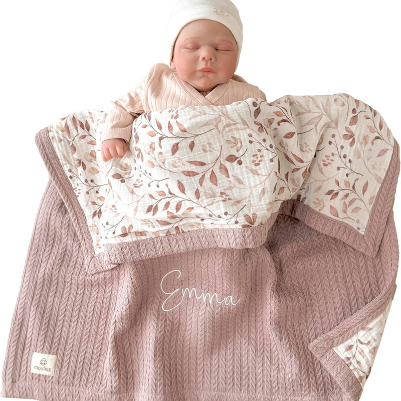 Mouliss Personalized Baby Blanket with Name – Handmade 100% Organic Cotton Newborn Gift | Custom Knit Blanket for Boys, Girls, Kids & Baby Showers