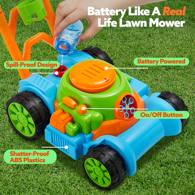SLOOSH Bubble Lawn Mower Toddler Toy: Spill-Proof Bubble Machine for Indoor/Outdoor Play, Ages 1-3