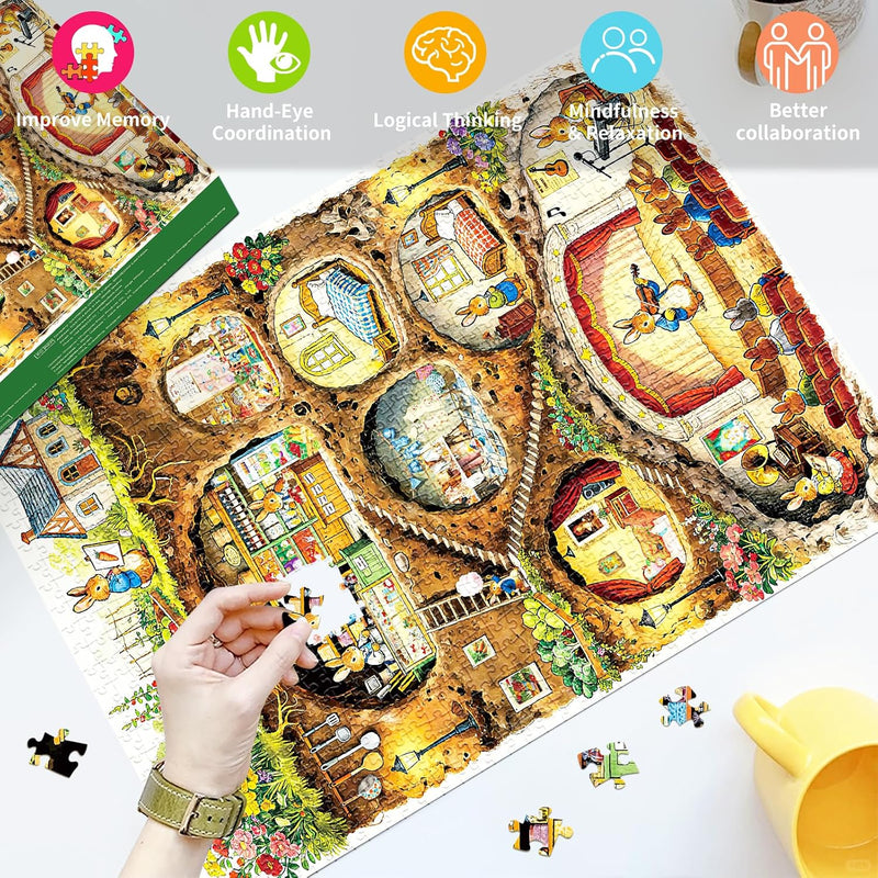 HUADADA Jigsaw Puzzle for Adults 1000 Pieces, Eye Protection, Rabbit House Theme, Birthday Gifts for Women and Men