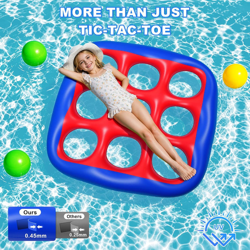 Pool Games Set- Tic-Tac-Toe Inflatable Pool Toys with 10 Balls Fun Summer Swimming Pool Party Beach Lawn Outdoor Camping Party Float Game Water Ball Toys for Adults Teens Kids 2-10 Players