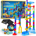 NATIONAL GEOGRAPHIC Glowing Marble Run – Construction Set with 15 Glow in The Dark Glass Marbles & Storage Bag, STEM Gifts for Boys and Girls, Building Project Toy (Amazon Exclusive)
