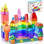 PicassoTiles 60 Piece Set Clear Magnetic 3D Blocks Construction Playboards for Toddlers and Kids