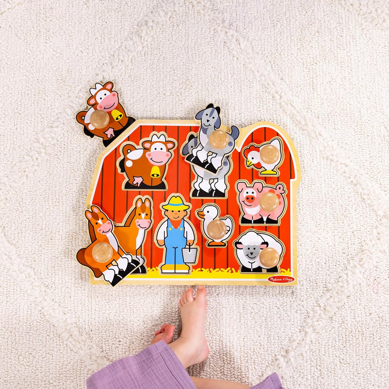 Melissa & Doug Farm Animals Jumbo Knob Puzzle, Wooden Peg Puzzle for Toddlers Ages 1+