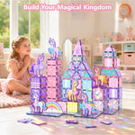 GobiDex 100PCS Unicorn Magnetic Tiles with 6 Unicorns, Princess Castle Unicorn Toys for Girls Age 4-6, Magnetic Building Blocks Toys for 3 4 5 Year Old Girl Birthday Gifts