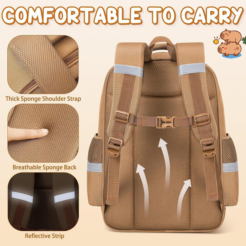 Fimibuke Capybara Backpack for School Girls, 30PCS Capybara Toddler School Supplies Stationery Set with Bookbag Pencil Case Pens Pencils Notebook for Back to School Kindergarten Elementary Student