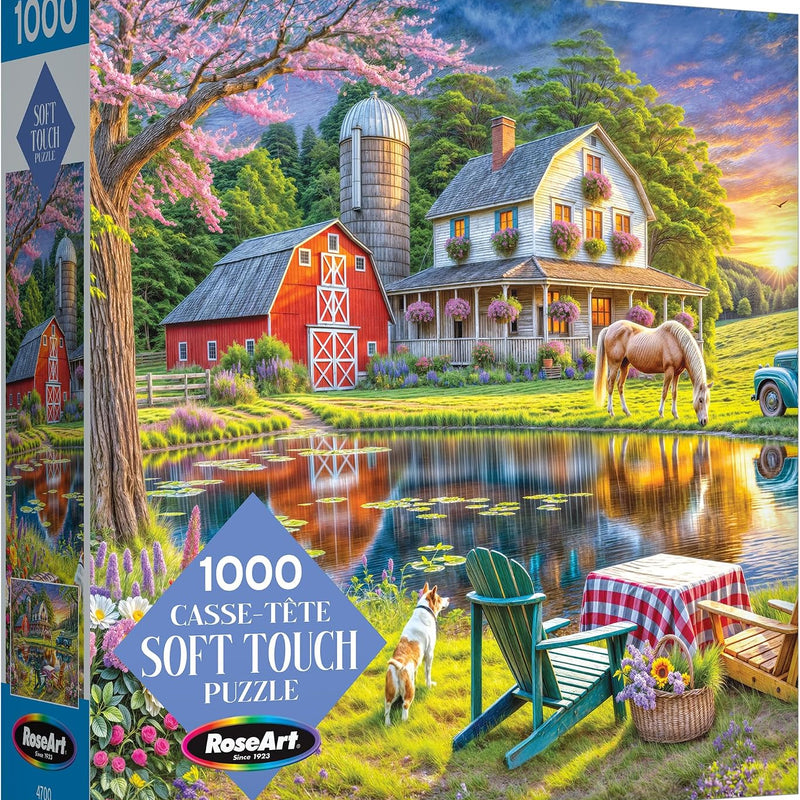 RoseArt Soft Touch Backyard Country Farm Scene 1000 Piece Jigsaw Puzzle for Adults