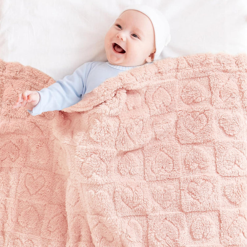 Yurhap Heart Baby Blanket, Love Plush Fleece Baby Blankets for Girls Boys | Soft Sherpa Baby Girl Blanket for Infant Toddler Newborn Gift, Fluffy Baby Essentials, For Crib Stroller, 30"x40", Light Pink