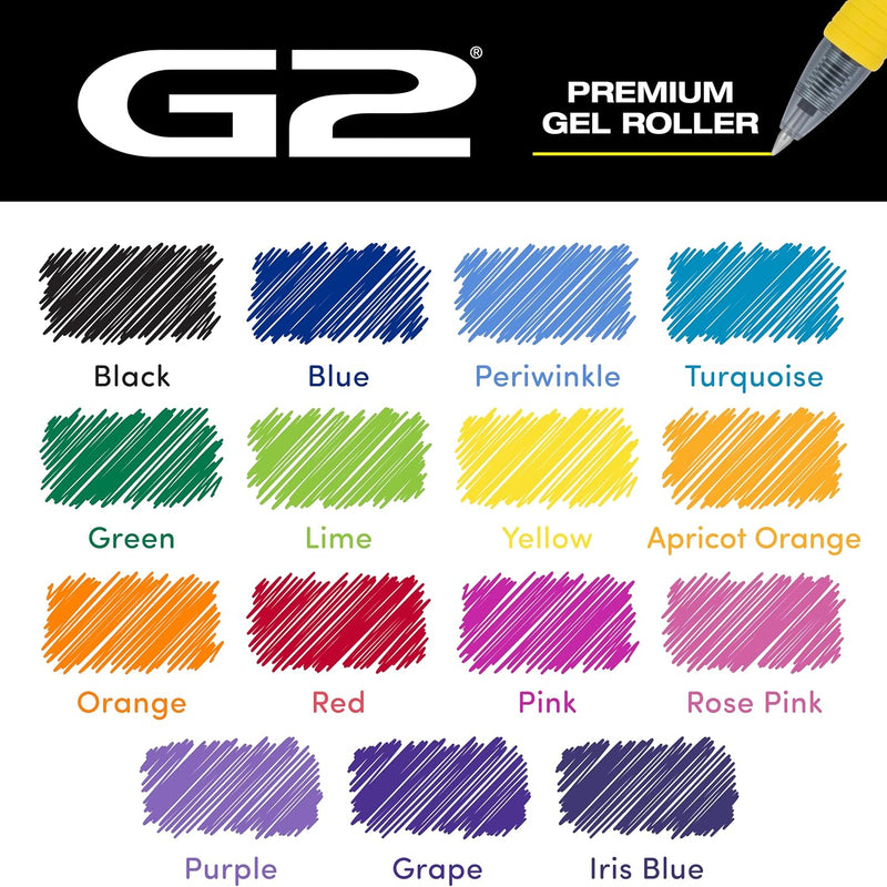 Pilot G2 Premium Gel Roller Pens, Rainbow Gel Pens, G2 Rainbow Colors Pack, 15 Pack Pouch, Fine Point 0.7 mm, Assorted