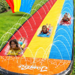 JAMBO Premium Triple Water Slide with 3 Bodyboards, 20Ft Heavy Duty Slip Splash and Slides-Advanced 3-Way Sprinkler System, Splash Pad Mat Backyard Summer Outdoor Water Toys n Long Slides for Kids