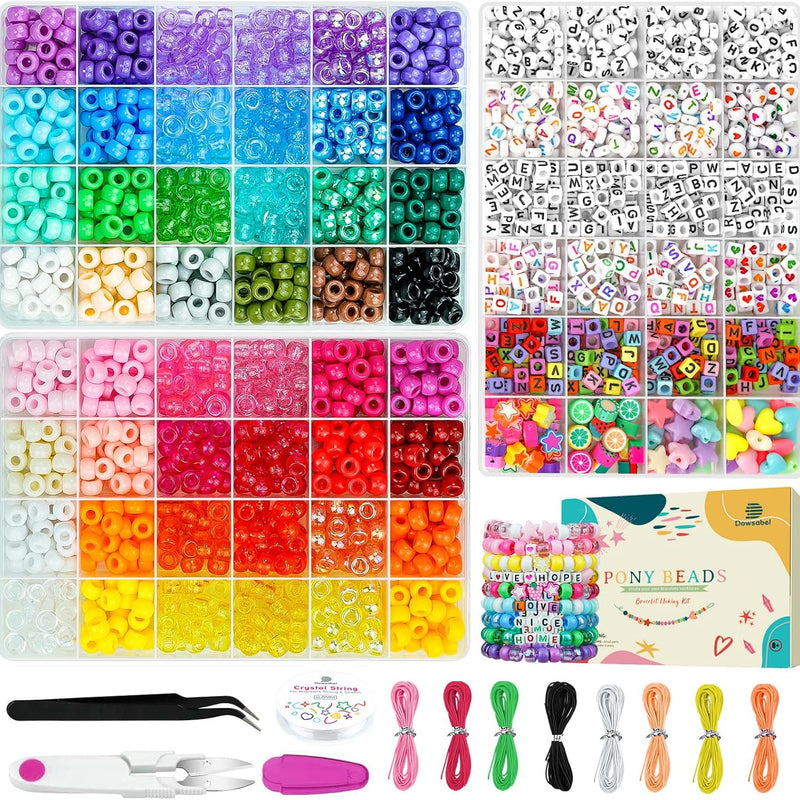 Dowsabel Bracelet Making Kit, Beads for Bracelets Making Pony, Kandi, Polymer Clay, Smile Face & Letter Beads for Jewelry Making, DIY Arts and Crafts Gifts Toys for Girls Age 6-12