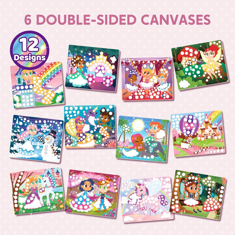 Klever Kits Dot Art Kit for Kids, No Mess Sticker for Kids 3-7, Craft Kits, DIY Creative Activity, Travel Toy, Birthday Presents for Boys Girls (Unicorns & Princess)