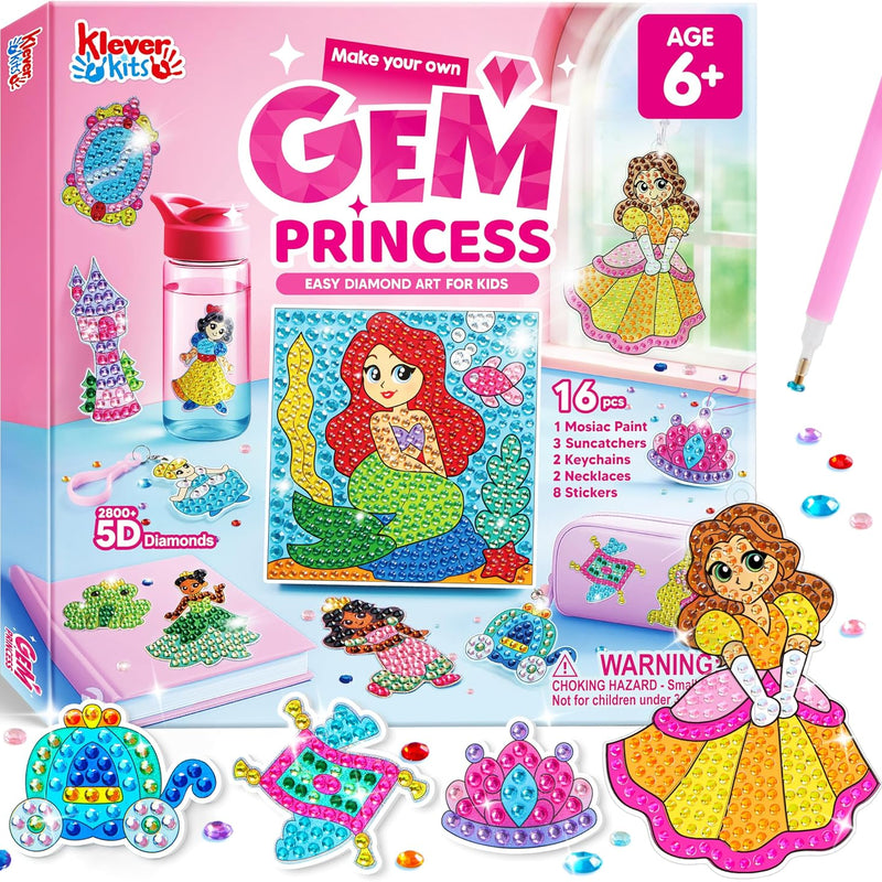 Klever Kits 16 Projects Gem Painting, Kids Diamond Art Kit for Kids with 5D Diamond, Arts and Crafts for Girls Ages 6-12, Gem Craft Activities Kits, Premium Art Gift Ideas for Girls Ages 6, 7, 8+
