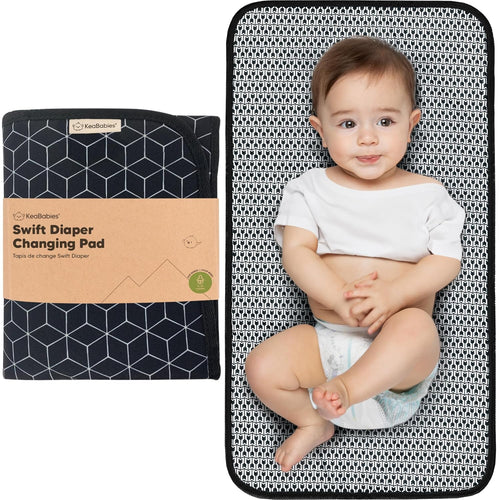 KeaBabies Portable Diaper Changing Pad, Easy Wipe Clean, 25x13 (Black Geo) | Foldable Waterproof Baby Changing Mat for Diaper Bag, Compact, Lightweight, Newborn, Infant, Baby Changer Travel Essential