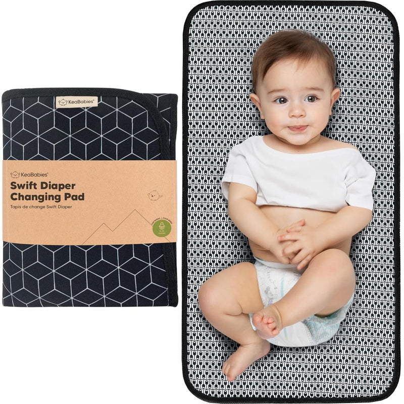 KeaBabies Portable Diaper Changing Pad, Easy Wipe Clean, 25x13 (Black Geo) | Foldable Waterproof Baby Changing Mat for Diaper Bag, Compact, Lightweight, Newborn, Infant, Baby Changer Travel Essential