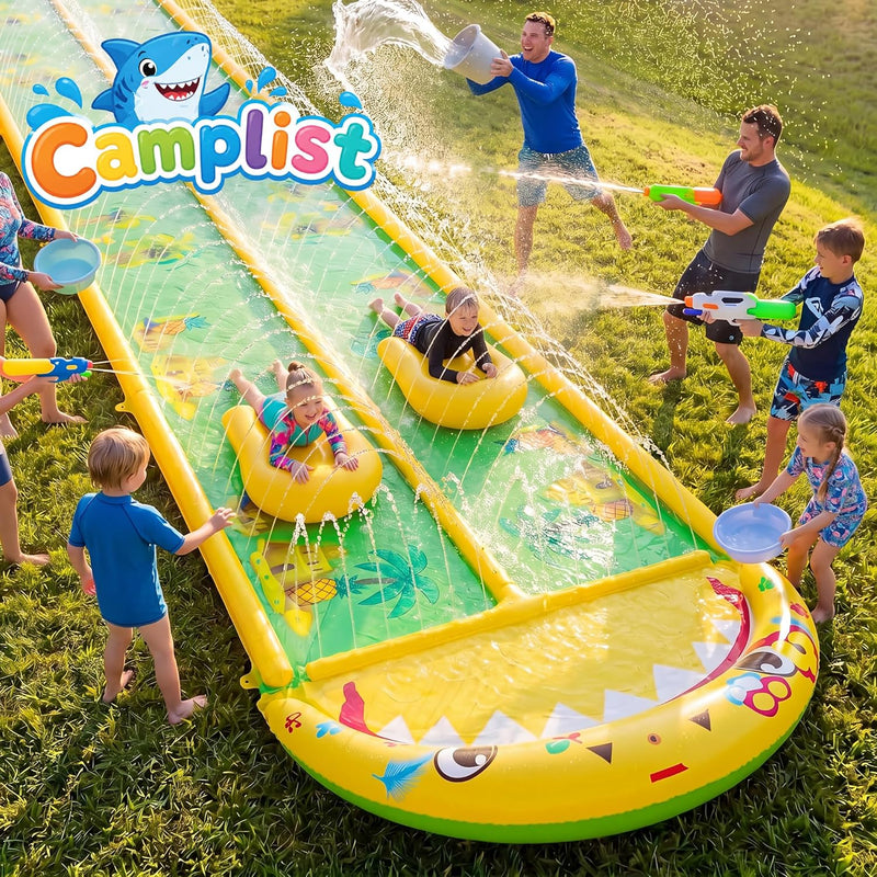 40×5.9FT Heavy Duty Slip and Slide with Sprinkler and 2 Boards, Water Slide for Adults with 3-Way Water Sprinkler, Giant Slip n Slide for Outdoor Backyard Lawn Kids Teens and Adults (Yellow&Green)