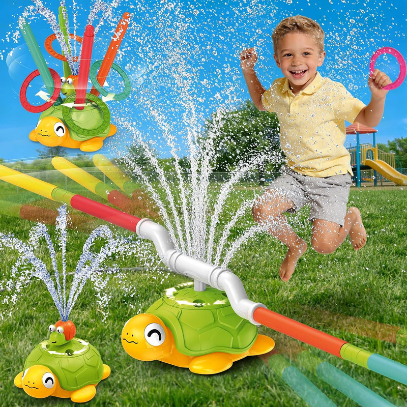 Sprinkler for Kids Water Toys: 3-in-1 Turtle Sprinkler Toys | 360° Rotating Spray, Snail Plash Ring Toss Game, Backyard Outdoor Summer Water Game, For Boys Girls for Kids Ages 3-8
