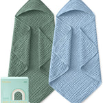 Yoofoss Hooded Baby Towels for Newborn 2 Pack 100% Muslin Organic Cotton Baby Bath Towel with Hood for Babies, Infant, Toddler and Kids, 32x32Inch, Soft and Absorbent Newborn Essential, Beige&Coffee