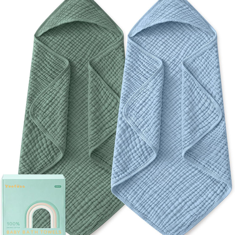 Yoofoss Hooded Baby Towels for Newborn 2 Pack 100% Muslin Organic Cotton Baby Bath Towel with Hood for Babies, Infant, Toddler and Kids, 32x32Inch, Soft and Absorbent Newborn Essential, Beige&Coffee