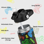 Boys Game Water Bottle for School，Kids 18 oz Insulated Stainless Steel Cup with Straw, Double-Wall Vacuum Leakproof