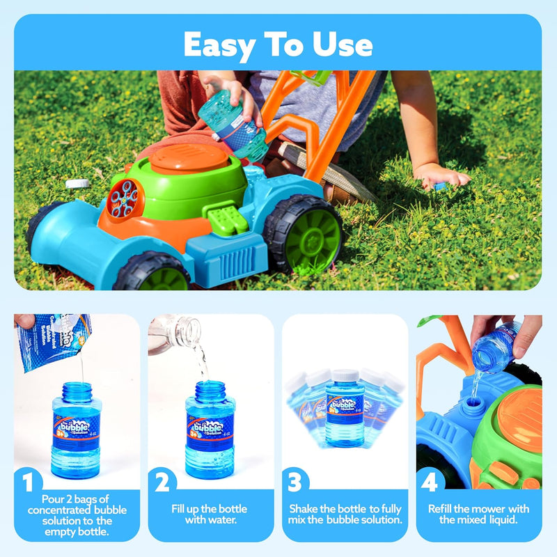 SLOOSH Bubble Lawn Mower Toddler Toy: Spill-Proof Bubble Machine for Indoor/Outdoor Play, Ages 1-3
