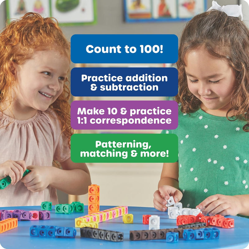 Learning Resources MathLink Cubes - 100-piece set for kids aged 5+ with STEM activities and math manipulatives