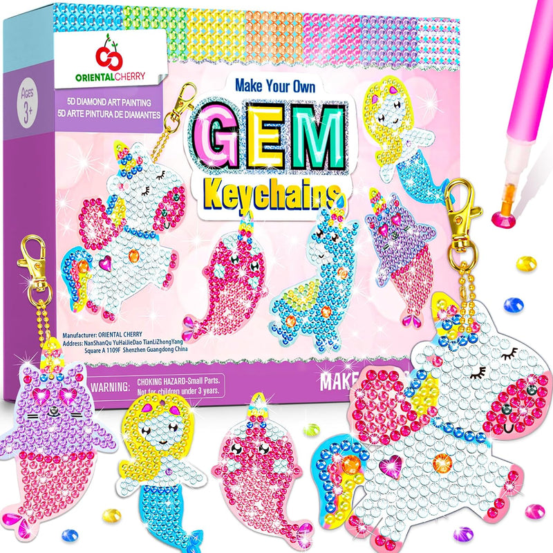 Arts and Crafts for Kids Ages 8-12 - Make Your Own GEM Keychains for Girls | 5D Diamond Art, Painting by Numbers Kits, Kids Ages 3-5, 4-6, 6-8, Easter Basket Stuffers,Christmas Stocking Birthday Gifts