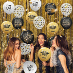 75-pack Black Gold Graduation Party Decorations Balloons with Ribbons for College or High School Party Supplies