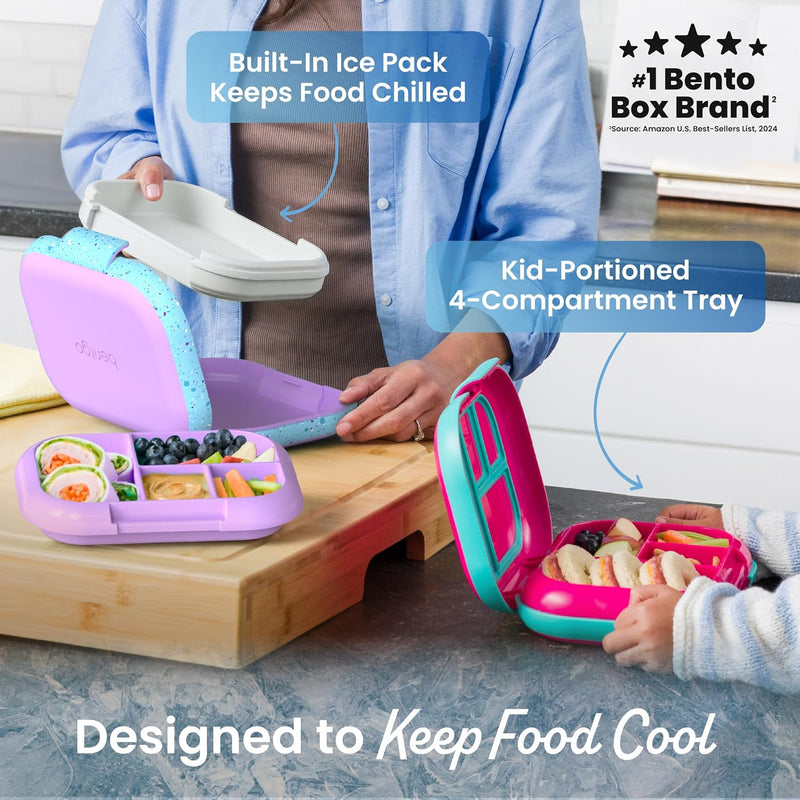 Bentgo Chill Kids Leakproof Lunch Box - 4-Compartment Bento Box with Built-In Ice Pack, 3.3 Cup Capacity, BPA-Free, Microwave & Dishwasher Safe Tray, Ages 3–7 (Vivid Orchid)