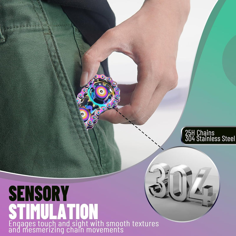 Metal Fidget Spinner Toys for Teens Boys Adults Bike Chain Roller Gadgets ADHD Figette Anxiety Stress Relief Items Quiet Figet Desk Offices EDC Men Easter Basket Stuffer