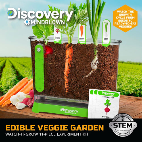Discovery Edible Veggie Garden Watch-It-Grow Kit for Kids, DIY STEM Activity with 11-Piece Science Kit