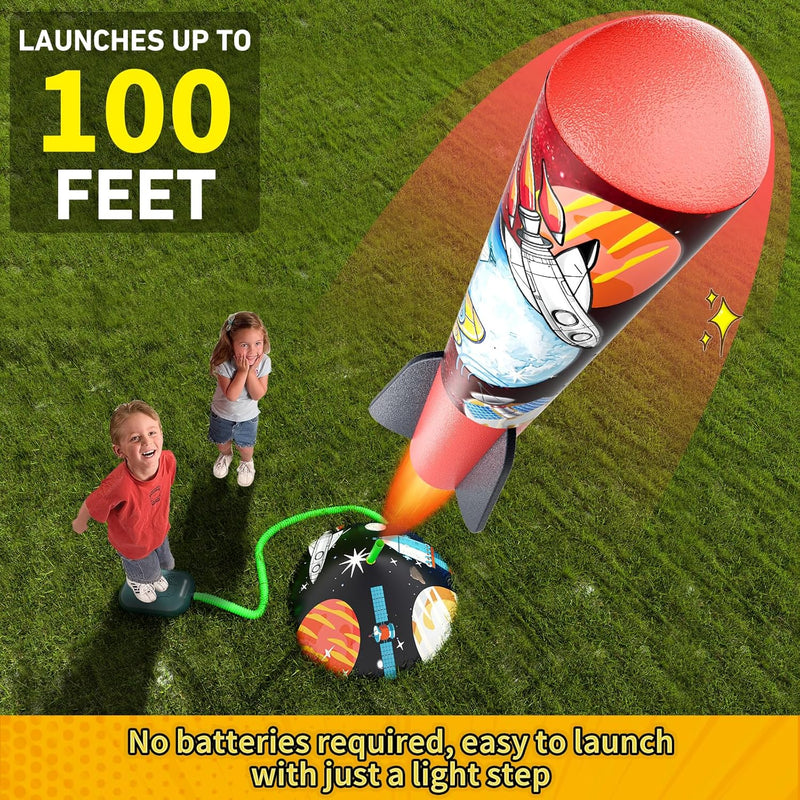 Otoseth Toys Rocket Launcher for Kids - Adjustable Launch Stand, 8 Multi-Color Foam Rockets, Age 3+
