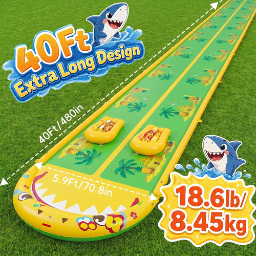 40×5.9FT Heavy Duty Slip and Slide with Sprinkler and 2 Boards, Water Slide for Adults with 3-Way Water Sprinkler, Giant Slip n Slide for Outdoor Backyard Lawn Kids Teens and Adults (Yellow&Green)
