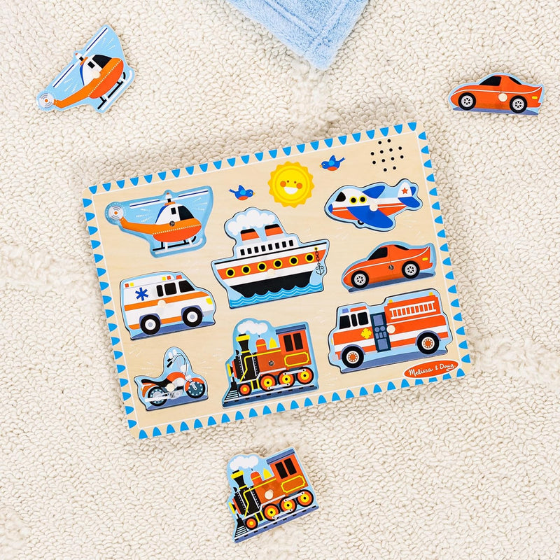 Melissa & Doug Wooden 8-Piece Vehicle Sound Puzzle for Toddlers and Kids Ages 2+