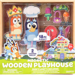 Horizon Group USA Bluey Magnetic Wooden Playhouse, 18 Piece Activity Set, Includes 2 Wooden Dolls House, Great Toys for Kids, Fun Birthday Party Activity, House Playset
